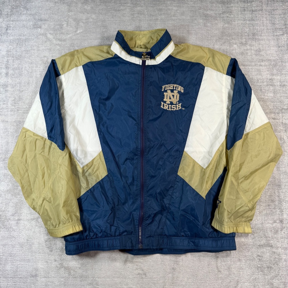 Notre Dame Fighting Irish Jacket Mens Large Navy Vtg Starter Windbreaker NCAA